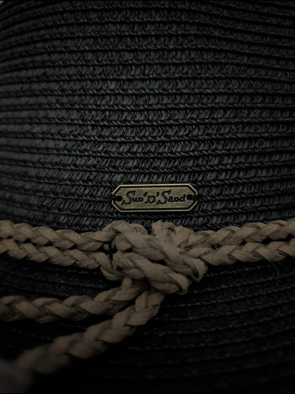 Women's Sun N Sand Black Straw Fedora with Brown Braid